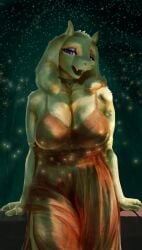 1girls anthro big_breasts boss_monster_(undertale) bovid breasts choker cleavage clothed clothing digital_media_(artwork) digital_painting_(artwork) dress elateroid female floppy_ears fur goat horn jewelry looking_at_viewer mammal mature_anthro mature_female narrowed_eyes necklace night open_mouth outside purple_eyes red_clothing red_dress seductive smile solo toriel undertale undertale_(series) white_body white_fur zaverose