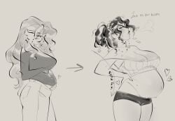 2d areola_slip areolae_slip barely_contained belly belly_bulge belly_button big_breasts breasts busty busty_female clothing dialogue doodle english english_text female female_only glasses hips human human_female long_hair navel nipple_slip original original_character pathesis pathesisnsfw pregnancy pregnant pregnant_belly pregnant_female revealing_clothes sona stretching tender text