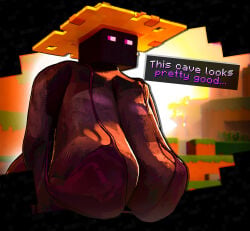 artist_request big_breasts black_body bra enderman enderwoman english_text huge_breasts milf minecraft straw_hat