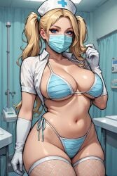 1girls ai_generated belly_button bikini black_outline blonde_hair blue_eyes cleavage collared_shirt eyelashes eyeshadow face_mask facemask female female_only fishnet_thighhighs gloves hair_over_shoulder hair_tie hourglass_figure infirmary inner_sideboob large_breasts light-skinned_female looking_at_viewer mask_bikini midriff nurse nurse_cap nurse_outfit open_clothing open_shirt pelvic_line pigtails playing_with_hair rgomez007 seductive_look self_upload short_sleeves shrug_(clothing) side-tie_bikini_bottom sideboob skindentation solo_female stable_diffusion standing surgical_gloves surgical_mask thick_eyelashes thick_outline thick_thighs underboob voluptuous wide_hips