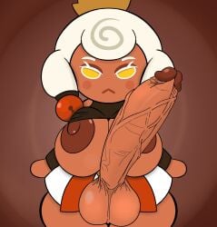 1futa :< alternate_version_available balls breast_slip breasts candy_drop_cookie clothed cookie_run cookie_run:_tower_of_adventures dark_skinned_futa eldibujador501 exposed_breasts eyes_open futa_only large_breasts large_penis penis penis_bigger_than_body veiny_penis