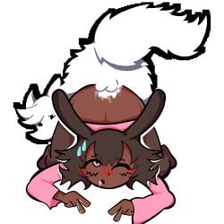 1girls bent_over blush blushing bunny_girl butt_to_butt cum_in_mouth deltarune doggy_style drooling drooling_cum female feral feral_on_female kiwiquest knot knotting peace_sign sweat sweater thighhighs twitter_user_oc twitter_user_sona zoophilia