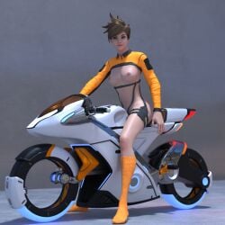 1girls 3d a218 breasts breasts_out cropped_jacket female female_focus female_only harness hi_res high_resolution long_socks motorcycle overwatch overwatch_2 posing socks straps tits tits_out tracer