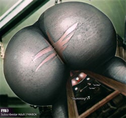 1girls ass ass_focus big_breasts breasts bubble_butt butt butt_focus clothing fyk0 huge_ass human mechanic panties pants pov repairing ripped_pants text the_hundred_line_-last_defense_academy- tsubasa_kawana