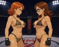 2026 2girls ai_generated alya_cesaire artist_request big_breasts brown_hair facing_another facing_each_other fanart_from_twitter female_only fight fighting_ring fingerless_gloves glasses green_lingerie irma_lair lace-trimmed_bra lace-trimmed_panties lace_trim latina latina_female lights lingerie looking_at_another miraculous_ladybug nipples_visible_through_clothing people_in_background short_hair tan_body twitter_link unknown_artist w.i.t.c.h. western_cartoon wet_body