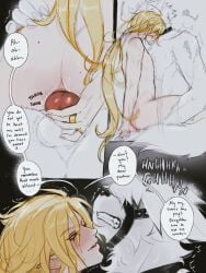 2boys anal anal_penetration anal_sex animal_ears animal_genitalia animal_tail big_penis black_background blonde_hair blush blushing collar comic_page cowgirl_position cursoulla drooling english english_text gay gay_anal gay_sex hugo_vlad jewelry knot knotted_penis knotting light-skinned_male light_skin long_hair male male/male male_only monster_boy multiple_images naked naked_male nude nude_male pointy_ears power_bottom red_eyes ring rings sharp_teeth simple_background solid_color_background text text_bubble thiren twink von_lycaon white_fur yaoi zenless_zone_zero