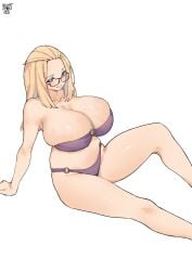 1girls bikini blonde_hair female female_only glasses huge_breasts inne_sulistya_robin norman_maggot original solo veiny_breasts white_background