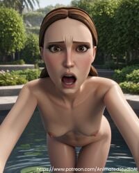 1girl 1girls ahegao ai_art ai_generated ai_slop areolae ass breasts brown_eyes brown_hair completely_nude female headband light_skin looking_at_viewer nipples nude open_mouth outdoor pool pussy shiny_skin solo water wet