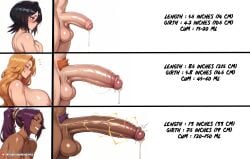 3girls ai_generated black_hair bleach bleach:_the_thousand-year_blood_war blonde_hair blue_eyes blush breasts comic completely_nude dark-skinned_female dark_skin electricity english_text erection female_pubic_hair futanari grin huge_breasts huge_penis huge_testicles kuchiki_rukia large_breasts large_penis long_hair majorthicc matsumoto_rangiku multiple_girls nipples nude orange_hair patreon_username penis ponytail precum precum_drip pubic_hair purple_eyes purple_hair rukia_kuchiki shihouin_yoruichi short_hair simple_background smile testicles uncensored veins veiny_penis white_background yellow_eyes
