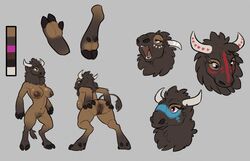 2019 anthro anus ass bison bovid bovine brown_body brown_fur cloven_hooves female front_view fur genitals hooves horn mammal model_sheet nude presenting presenting_anus pussy rear_view siroc solo spread_butt spreading standing