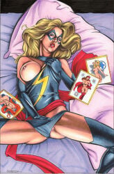 1girls 2024 big_breasts blonde_hair breasts carol_danvers eyes_closed female fingering hand_in_panties invisible_woman marvel marvel_comics masturbation medusa_(inhumans) ms._marvel nipples rebecca_(artist) scarlet_witch solo traditional_media_(artwork)