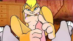 animated anthro big_breasts blonde_hair blue_eyes breasts bugs_bunny channel_dulce duo feet female female_focus first_person_view foot_fetish foot_play footjob fur genitals hair half-closed_eyes inside lagomorph leporid lola_bunny looking_at_viewer looney_tunes lying male male_pov mammal narrowed_eyes nipples nude penis rabbit sex short_playtime smile solo_focus straight teeth warner_brothers wide_hips