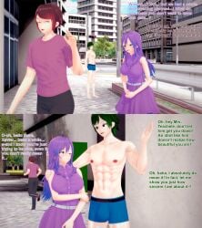 1girls 2boys 3d abs commission english_text female green_hair koikatsu male muscular muscular_male oc original original_character purple_hair text underwear xavier_huge xavierhuge