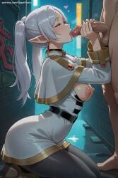 1boy 1girl ai_generated breasts capelet earrings elf fellatio frieren handjob heart hetero hi_res high_quality high_resolution jewelry long_hair medium_breasts nipples oral patreon penis pointy_ears ponytail seductive sexy silver_hair solo_focus sousou_no_frieren testicles uncensored watermark
