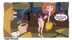 1boy 1girls ass biting_lip biting_own_lip cheerleader cheerleader_outfit cheerleader_uniform cigar cigar_in_hand cigar_smoke dialogue disney disney_channel english_text father_and_child father_and_daughter green_eyes incest james_timothy_possible kim_possible kimberly_ann_possible lip_biting parent_and_child parental_incest pom_pom_(cheerleading) pom_poms rage_grenade red_hair skirt_lift skirt_up smoking smoking_cigar whiskey whiskey_glass