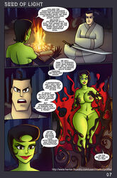 1girls black_hair breasts bust busty cartoon_network cleavage comic comic_page curvaceous curves curvy curvy_female curvy_figure curvy_hips demon demon_girl dialogue english english_text female green_skin hips human human_on_humanoid humanoid ikra japanese legs light-skinned_male light_skin lower_body male miycko mtf_transformation page_7 page_number parody parody_porn samurai samurai_jack samurai_jack_(character) speech_bubble straight text thick thick_hips thick_legs thick_thighs upper_body waist warsapphire wide_hips