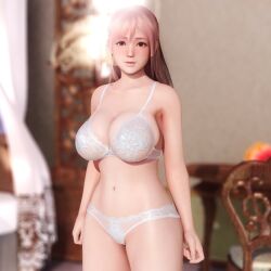 bra dead_or_alive dead_or_alive_5 doahdm honoka_(doa) huge_breasts long_hair panties pink_hair