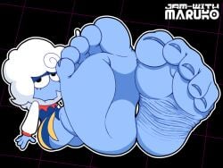 5_toes blue_body blue_skin deltarune deltarune_chapter_3 elnina_(deltarune) feet feet_fetish feet_focus foot_fetish foot_focus humanoid_feet jamwithmaruko soles soles_female soles_fetish soles_focus teasing teasing_viewer teasing_with_feet toes white_hair wrinkled_feet wrinkled_soles