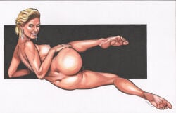 1girls actress ass big_ass big_breasts blonde_hair breasts celebrity female nipples nude real_person rebecca_(artist) scarlett_johansson short_hair solo traditional_media_(artwork)