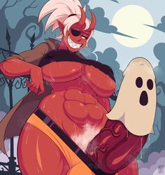 1futa abs androjuniarto balls breasts bulge clothed clothing demon eye_patch futa_only futanari halloween_costume horns huge_cock humanoid humanoid_penis monster_girl mostly_nude muscular_futanari ona_(androjuniarto) oni penis precum precum_through_clothing pubic_hair red_skin sharp_teeth solo_futa sweat underboob veiny_penis