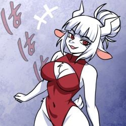 2026 female goat goat_demon goat_ears goat_girl goat_horns goat_humanoid goat_lucifer_(helltaker) goat_tail helltaker hi_res leotard lucifer_(helltaker) red_clothing red_eyes solo
