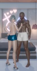 3d dark-skinned_male dark_skin dead_or_alive dead_or_alive_xtreme_venus_vacation high_heels interracial queen_of_spades tamaki_(doa)