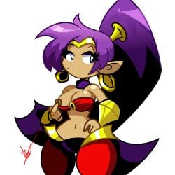 1girl looking_at_viewer lxd369 nipples nipples_outside shantae shantae:_half-genie_hero shantae_(character) showing_breasts wayforward white_background