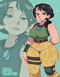 ai_assisted ai_generated black_hair breasts camo fortnite fortnite:_battle_royale headhunter_(fortnite) hourglass_figure hourglass_figured_female large_breasts looking_at_viewer pants shirt short_hair slim_waist tagme thick_thighs tied_hair tight_clothing wabewayz wide_hips