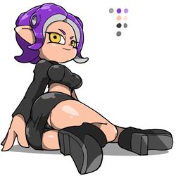 1girls agent_8_(splatoon) ass black_clothing female_only nintendo octoling octoling_girl omoitukan2 panties purple_hair short_hair short_purple_hair skirt solo splatoon splatoon_2 tight_clothing tight_skirt upskirt yellow_eyes