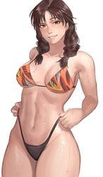 1girls alluring bikini black_panties black_string_panties breasts brown_eyes brown_hair female_abs hanny_(uirusu_chan) julia_chang namco orange_bra smile swimsuit tekken tekken_7 uirusu_chan wet