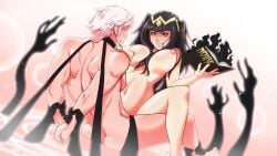 1boy 1girl absurdres arms_behind_back ass aura black_hair book bound bound_legs bound_wrists breasts completely_nude dark_aura femdom fire_emblem fire_emblem_awakening hand_on_another's_face hetero highres holding holding_book large_breasts legendsnjk magic magic_circle male_robin_(fire_emblem) nipples nude partially_shaded_face perverted_utility sex tharja_(fire_emblem) tiara unaligned_breasts variant_set white_hair