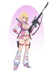 1girls big_breasts blonde_hair breasts female gun gwenpool kometoze marvel nipples pussy solo torn_clothes