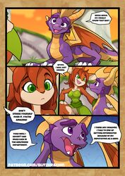 activision anthro blitzdrachin bottomless breasts cervid clothed clothing comic conditional_dnp dialogue dragon elora english_text feral genitals green_eyes male mammal open_mouth patreon purple_body purple_eyes purple_scales pussy scales spyro spyro_the_dragon text video_games wings