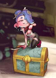 1girls areolae blue_hair breasts female female_only hair_over_one_eye light-skinned_female light_skin nachtmahr nipples red_eyes shiver_(splatoon) shiver_(splatoon_raiders) solo splatoon splatoon_(series) splatoon_3 splatoon_raiders tentacle_hair
