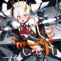 1girl ai_assisted ai_generated amber_eyes close doggystyle dominated facing_away facing_viewer fate_grand_order female_only forced_orgasm harder high_quality highres looking_over_shoulder mouth_open olga_marie_animusphere petite_body ripped_clothes rough white_hair