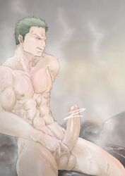 1boy abs artist_request balls ballsack bara bara_body bara_tiddies bara_tits barazoku beefy biceps big_balls big_dick_energy big_penis bigger_male broad_shoulders collarbone completely_nude defined_jawline erect_penis erection fat_cock frown frowning gay girthy_penis green_hair handsome handsome_man hard_cock holding_penis horny horny_male hot_spring huge_balls huge_cock hunk japanese_male large_penis long_penis looking_at_penis male male_focus male_only manly masculine masculine_male monster_cock muscular muscular_male naked one_piece pecs pectorals penis post-timeskip precum precum_drip roronoa_zoro scar scar_on_chest six_pack trapezius wanting_sex water wet wet_body