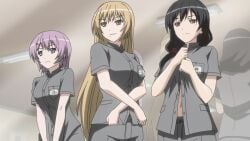 3girls adult_and_teenager animated animated_gif black_hair blonde_hair blush bouncing_breasts breasts female female_only flashing flashing_breasts ichinose_anna ichinose_riko kaori_sakaki large_breasts long_hair mirror multiple_females multiple_girls navel nipples no_bra open_clothes purple_hair ran_sem rin_x_sen_+_ran->sem:_cross_mix rin_x_sen_+_ran_-_sem_cross_mix screencap screenshot shirt_lift short_hair siblings sisters smile standing suzuki_mirano take_your_pick taking_clothes_off undressing undressing_self