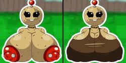 areolae buckteeth busty huge_breasts nipple_bulge nipple_piercing nipples plants_vs_zombies potato potato_mine_(pvz) red_areola tagme top_heavy topless topwear