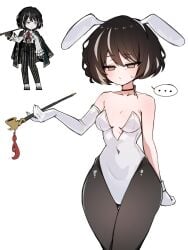 ... 1girls artist_request black_and_white_hair black_hair breasts bunny_ears bunny_suit distortion_detective female holding holding_object holding_pipe limbus_company milf moses_(distortion_detective) multicolored_hair navel navel_visible_through_clothes older_female pipe project_moon reference_image small_breasts thighs white_bunny_ears white_bunnysuit white_hair