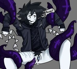 17ratlover17 azure_(forsaken) black_hair dialogue forsaken forsaken_(roblox) pussy pussy_juice self_harm_scars tentacle_sex tentacles_around_arms tentacles_around_legs two_time