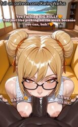 1boy 1boy1girl 1girls ai_generated amber_eyes bare_shoulders big_penis blonde blonde_female blonde_hair blowjob breasts_out bully caption cheating cheating_female dark-skinned_male dark_skin dirty_talk faceless_male fellatio glasses hair_ornament hetero interracial karingwaifus lifting_shirt light-skinned_female living_room male_pov medium_breasts muscular_male naked_male netorare ntr nude_male penis_in_mouth pov pov_eye_contact pov_male seductive seductive_eyes seductive_look seductive_mouth seductive_pose seductive_smile shirt_lift shirt_up sister sucking sucking_penis tank_top tank_top_lift text white_tank_top young_female