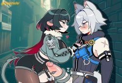 1boy 1girls ai_assisted ai_generated dlewdedai femdom jane_doe_(zenless_zone_zero) seth_lowell tailjob zenless_zone_zero