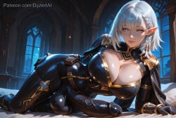 1futa 2026 ai_generated balls beta_(the_eminence_in_shadow) blue_eyes breasts bulge bulge_through_clothing cleavage cock dyzertai elf_ears elf_futa futanari grey_hair huge_balls huge_breasts huge_cock huge_penis huge_testicles indoors looking_at_viewer night penis self_upload short_hair solo testicles the_eminence_in_shadow tight_clothing
