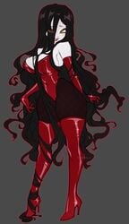 boots clothes female gloves hair high_heel_boots high_heels latex long_hair maidfrills opera_gloves powerpuff_girls red_boots red_gloves sedusa thigh_boots villainess