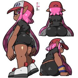 1girls anthro ass big_ass cap cephalopod cephalopod_humanoid clothed clothing dark_skin female humanoid inkling inkling_girl laura_(splatoon) mask_(marking) multiple_angles nintendo omoitukan2 pink_eyes pink_hair pointy_ears short_shorts splatoon squid tentacle tentacle_hair thick_thighs tight_clothing