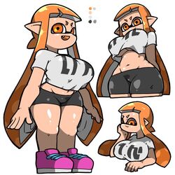 1girls anthro big_ass big_breasts bike_shorts breasts cephalopod cephalopod_humanoid clothed clothing female huge_breasts humanoid inkling inkling_girl kaori_(splatoon) large_breasts mask_(marking) multiple_angles nintendo omoitukan2 orange_eyes orange_hair pointy_ears shirt_hanging_from_breasts short_shorts shorts solo splatoon squid tentacle tentacle_hair tight_clothing underboob wide_hips