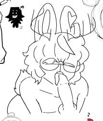 1boy antlers bending_forward bfdi_mouth bunny_ears bunny_tail disembodied_penis drawpile fellatio fluffy_hair gay kneeling kneeling_oral_position licking licking_penis looking_at_viewer nocht_(nochturnal) nochturnal on_knees one_eye_closed sketch tongue