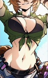 1girls 2026 agnes_tachyon_(umamusume) bare_midriff bra breasts brown_hair cleavage dryegen46 navel solo solo_female tagme tied_shirt umamusume
