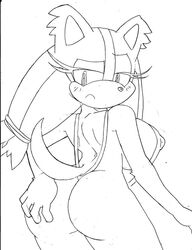 anthro ass ass_focus badger big_breasts blue_eyes breasts digital_media_(artwork) female frown fur furry hair huge_breasts line_art mammal monochrome mustelid musteline nipples simple_background solo sonic_(series) sonic_boom sonic_the_hedgehog_(series) sticks_the_badger sticks_the_jungle_badger sticks_the_tejon superbunnygt video_games