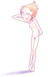 alien alien_girl blush blushing breasts cartoon_network exed_eyes female flat_chest forehead_jewel gem_(species) nude nude_female pearl_(steven_universe) pinup pussy solo solo_female steven_universe white_skin